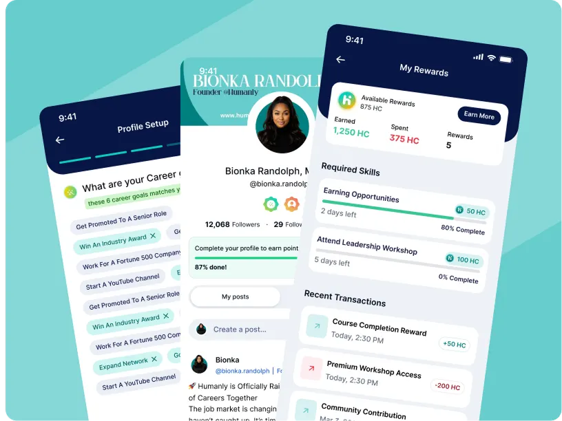 Humanly AI career coach product screens supported by Botmer