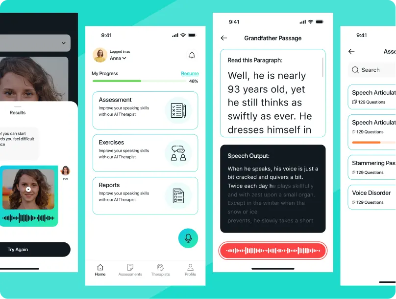 IzzyAI speech therapy product screens supported by Botmer