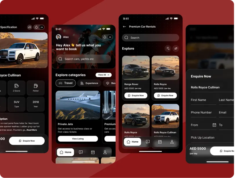 Land App luxury rental product screens supported by Botmer